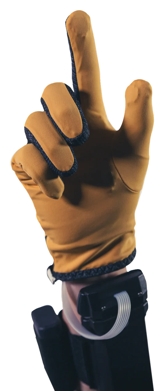 The HexR glove, pointing, with its arm module