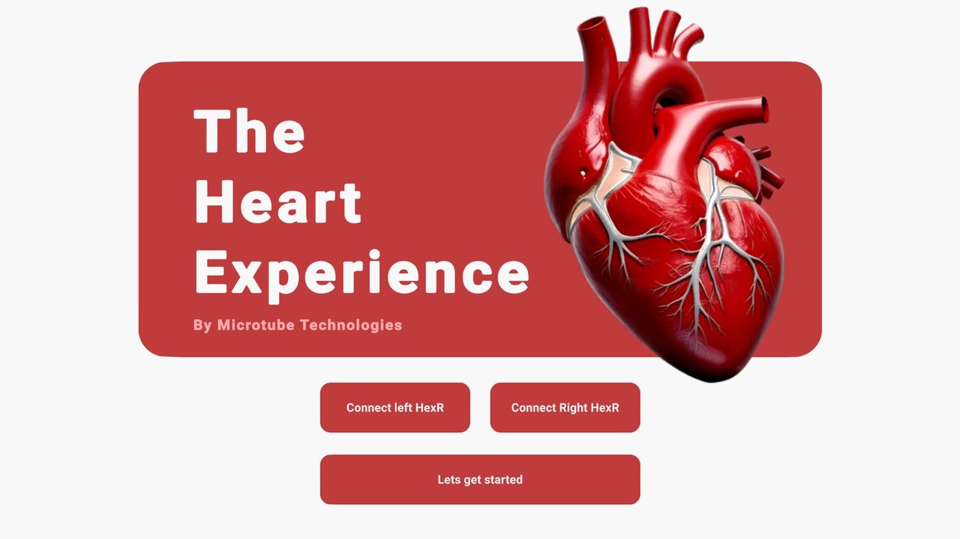 The Heart Experience start screen, with buttons to connect the left and right gloves